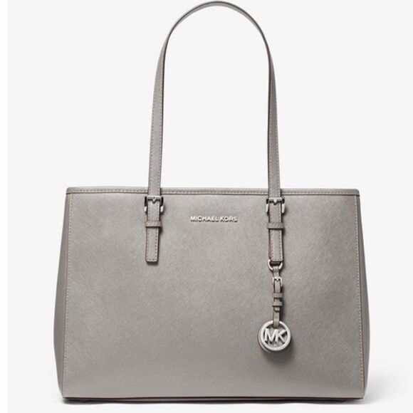 Michael Kors Handbags - Michael Kors Saffiano Leather Jet Set Zip Silver